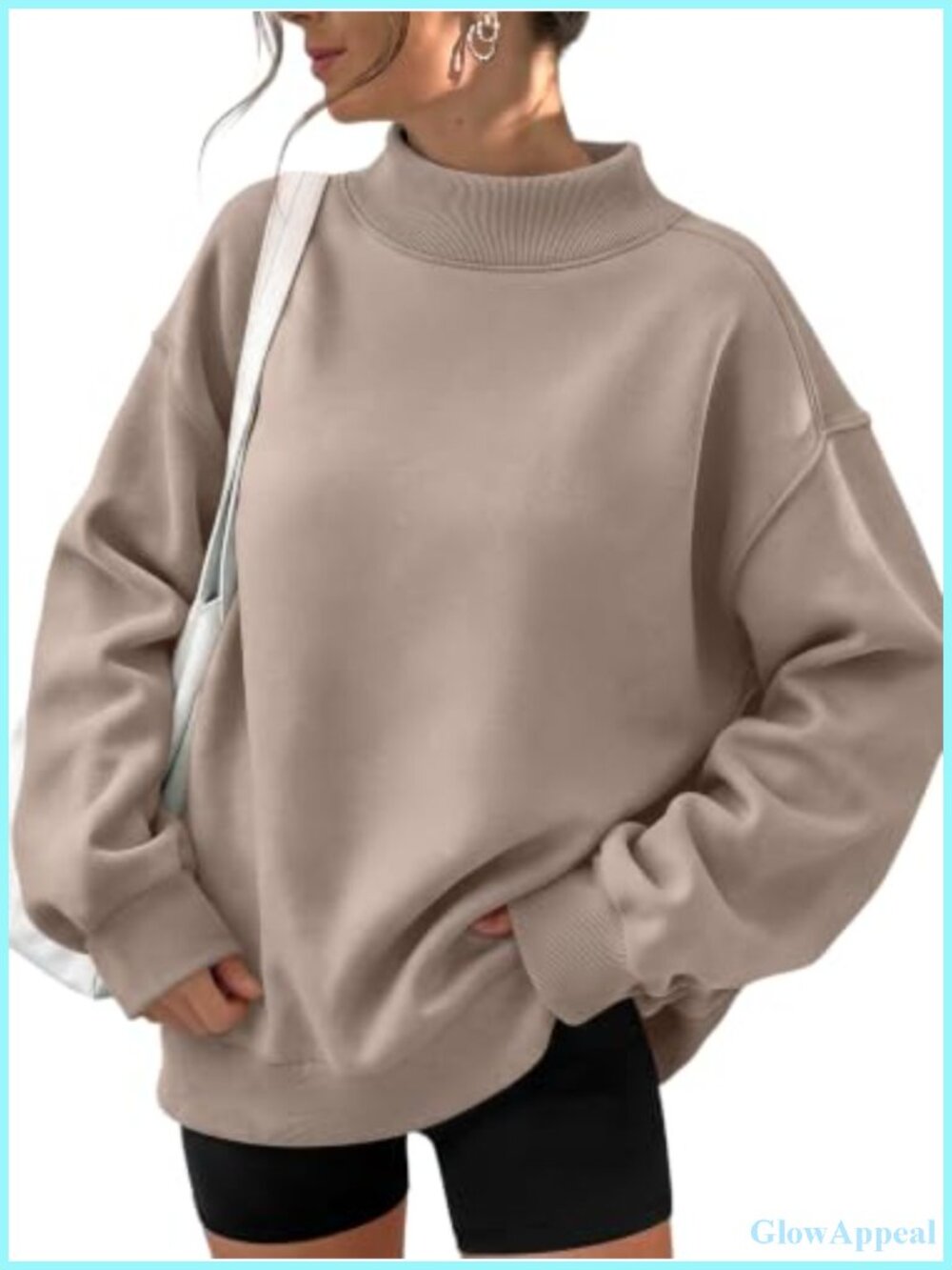 Oversized Mock Neck Sweatshirt Fleece Lined Pullover Casual Fall